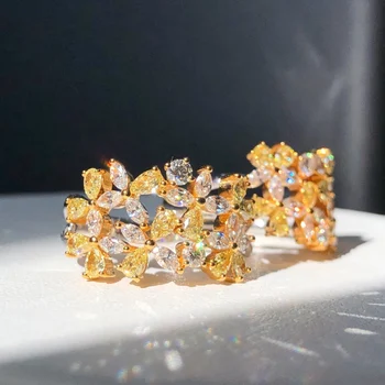 0.901 ct Diamantes Amarillos Anillos Oro Diamantes de la Boda de Compromiso Anillos Femeninos para las Mujeres Anillo de Diamantes Finos