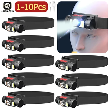1-10 Pc Faros XPE LED de los Faros de Carga USB Faro de la Banda de Waterpoof Montado en la Cabeza de la Linterna Ajustable para el Camping, Senderismo