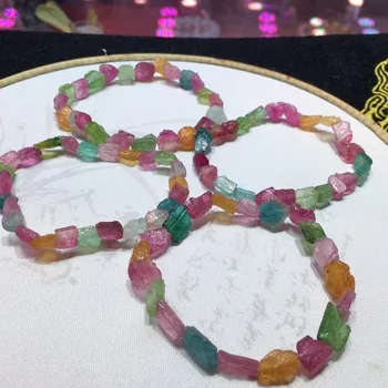1 Pc Fengbaowu Natural De Colores Crudos Áspero Turmalina Pulsera De Cristal De Sanación Reiki De Piedra De La Moda De Joyería De Regalo Para Las Mujeres