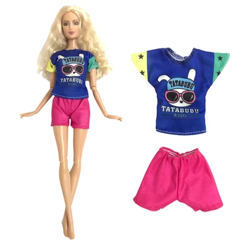 1 Set Vibrante de Moda Camisa de Vestir Querido Conejo Patrón de camiseta + pantalones Cortos de color Rosa Brillante Para la Muñeca Barbie Regalo de Cumpleaños Accesorios 294