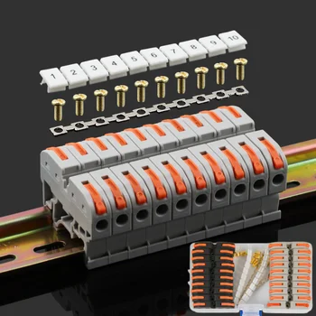 10 PCS / 20 CUADRO Riel DIN Tipo Mini Conectores de Cableado Rápido Rápido Universal de Empalme del LED Pulsador en el Tope del Bloque de Terminales Gris