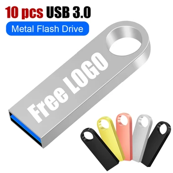 10 PCS/lote de la Unidad Flash USB 3.0, Pendrive 8GB 16GB 32GB 64GB 128GB Palo de Metal Disco 3.0 Pen Drive de memoria cle stick USB Flash Drive
