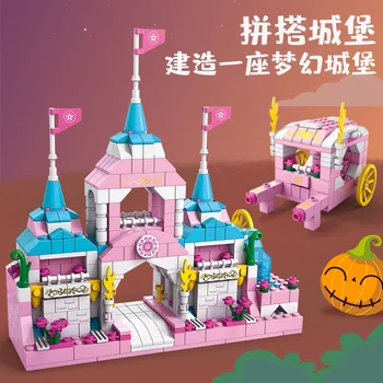 1000+ partícula sueño castillo montado bloques de construcción chica de regalo 6-en-1 de la princesa de cabina modelo de
