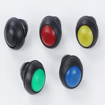 100pcs DIY Mini 12mm Momentánea Impermeable del Interruptor de Botón de Cuerno Azul Blanco Verde Rojo Amarillo Negro 1A 250V Auto-reset