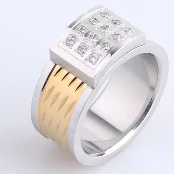 10mm escudo de cuatro fila Dominante de cristal de Acero Inoxidable 316L dedo anillos para los hombres mayorista