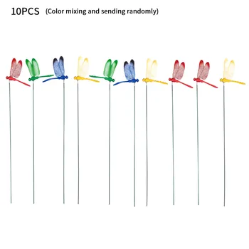 10pcs Decoración del Jardín Artificial Libélula Multicolor Inserte la Varilla de Artesanía al aire libre Impermeable de Fondo del Patio Ornamento de Simulación