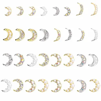 10pcs del Oro/de la Plata de la Luna de Aleación de Uñas de Arte de la Joyería en 3D Vívido de la Luna con Incrustaciones de Brillantes diamantes de imitación de la Perla Decoración de Uñas de Arte de DIY Nail Art Encanto
