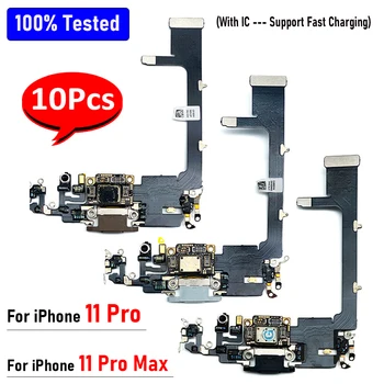 10Pcs，Probado al 100% Para iPhone 11 Pro Max de Reparación del Puerto de Carga USB Conector de la Junta Flex Cable Con Micrófono de Carga Rápida