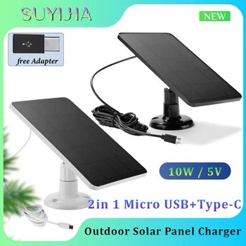 10W 5V Nuevo Panel Solar al aire libre de Células Solares del Cargador Micro USB + de Tipo C, 2 En 1 Adaptador para la Cámara de Seguridad/Pequeña Luz en el Hogar Sistema de