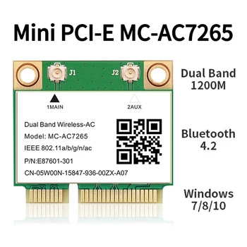 1200Mbps Bluetooth 4.2 de la Mitad de la tarjeta Mini PCI-E Tarjeta Wifi MC-AC7265 Inalámbrica Intel 7265 802.11 ac 2.4 G de 5Ghz Para el ordenador Portátil Intel 7260 7260HMW