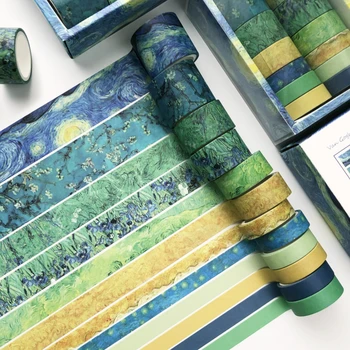 12pcs Clásico de Van Gogh Pintura JunkJournal Washi Tapes de Papel Cinta adhesiva Decorativa Cintas Adhesivas Pegatinas de Scrapbooking