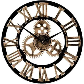 14 pulgadas Clásico Vintage de Madera Reloj de Pared Silencioso Silencioso No Marcando Grande en 3D Retro Engranaje de Estilo Europeo Decoración de la Sala de estar