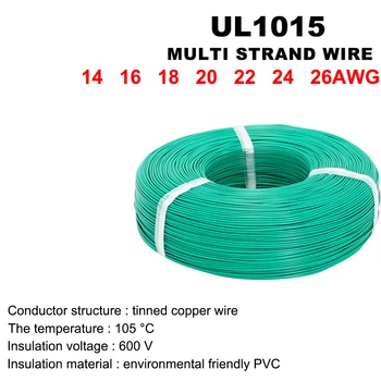 1M UL1015 de PVC de Cobre Estañado de un Solo Núcleo de Cable de Alambre de la Línea de 16/18/20/22/24/26/28 AWG Equipos de Electrónica de Alambre Estañado Conductor 300V