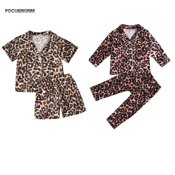2020 Infantil de las Niñas de Bebé Conjuntos de Pijama de Leopardo de Impresión de manga Corta y Manga Larga Single Breasted Tops+pantalones Cortos/Pantalones 2pcs