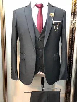 2021 hecho a Medida de color gris de la Boda Traje para los hombres slim fit 3 piezas personalizadas de negocio formales trajes de Fiesta hombre Prom Esmoquin de Chaqueta pantalones