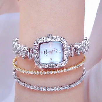 2022 Marca de Lujo de las Mujeres del Reloj Full Diamante Elegante de las Señoras de los Relojes de Pulsera de Oro Rosa Cuadrado Pequeño Dial Relojes mujer Nueva 2023