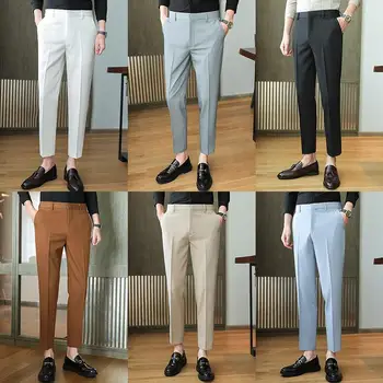 2022 Otoño de los Hombres de la Moda de Alta Cintura del Pantalón del Traje Masculino Casual de Negocios Sólido Pantalones Masculinos Slim Fit Vestido de Oficina Pantalones P190