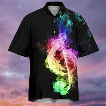 2023 camisa de los hombres de camisa Hawaiana gráfico notas de la música de Cuba collar de rubí púrpura Luo camisa de manga corta impresa de la playa de la camisa XS-5XL