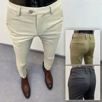 2023 De Verano Los Hombres De Traje De Pantalones De Vestir Tramo Slim Fit Pantalones Formales Nuevo Sólido Pantalones Casuales Coreana De Los Hombres De La Moda De La Ropa H92