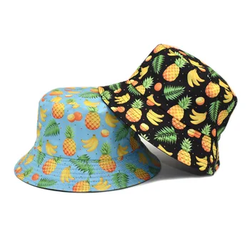 2023 del Pescador Sombrero de Piña Plátano de Impresión Mujer de Verano Masculino al aire libre Parasol protector solar Sombrero de Doble Cara Tazón Sombrero