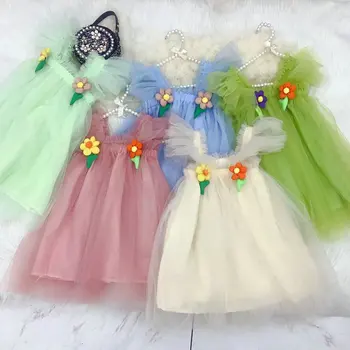 2023 Dulce de las Flores Vestido de las Niñas de Bebé de Vuelo Mangas de Malla de Cumpleaños de la Princesa de Vestidos,moda Kids Niños Elegante Ropa de Verano