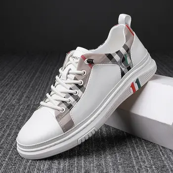 2023 Hombres Blancos Zapatos Casuales Nueva Marca de Lujo de los Hombres Zapatillas de deporte con cordones de Skate Zapatos de Cuero de la PU de la Ronda de Zapatos Zapatos Hombre