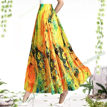2023 Moda de Verano Amarillo de Gasa Grande de la Flor de las Mujeres de la Larga Playa de impresión de la Falda de Mujeres Social de gran tamaño 5XL 6XL 7XL faldas de mujer