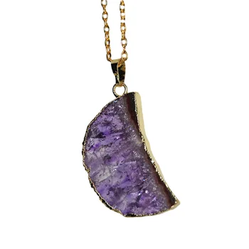 2023 Naturales de Cristales de color Púrpura Collares Druzy piedra de luna colgante de la joyería de las mujeres de raw de amatista de cristal de cuarzo Geode