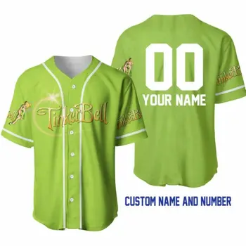2023 Nuevo de Disney Jersey de Béisbol Tinker Bell Verde Lima, Blanco Personalizado Nombre de los Hombres y de las Mujeres de la parte Superior