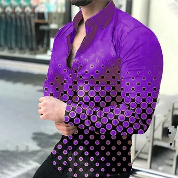 2023 para hombres camisas de 4 puntos de color reducir púrpura impreso en 3D de manga larga chaqueta de punto superior de diseño de moda de la bola de partido de la camisa Hawaiana 6XL