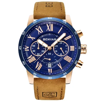 2023 Superior de la Marca de Lujo BENYAR Moda Azul Relojes de los Hombres Reloj de Cuarzo Masculina Cronógrafo de Cuero reloj de Pulsera Relogio Masculino