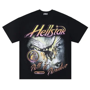 2023 Verano camisetas Hellstar Studios Mal Avispa Impresión de camiseta de los Hombres de las Mujeres Suelta de Lavado de añadas Antiguas de Espesor Top de Algodón T-shirt