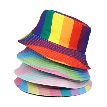 2023 Verano Pescador Sombrero Reversible Harajuku Cubo de Sombreros para las Mujeres de los Hombres de la Calle Hip Hop Cap arco iris Impreso de Pesca Sombrero