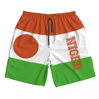2023 Verano Poliéster Níger Bandera del País Impreso en 3D para Hombres Cortos de la Junta de Playa Bolsillo Ejecución de Pantalones de Verano