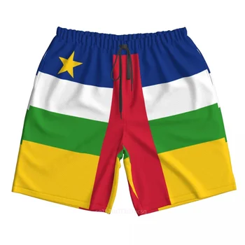 2023 Verano Poliéster República centroafricana Bandera del País Impreso en 3D para Hombres Cortos de la Junta de Playa Bolsillo Ejecución de Pantalones de Verano
