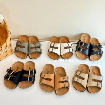 2023Summer Nueva coreana Edición Hijos'Softwood Sandalias Zapatillas para Niños AndGirl Playa de Zapatos de Bebé Sandalias Planas de Niña Zapatos