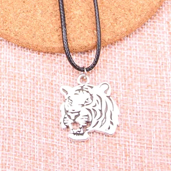 20Pcs de Antigüedades de Plata de Color rugido de tigre cabeza Colgante 27*24mm de Cuero Collar de Cadena Collar de Cordón de Cuero Negro