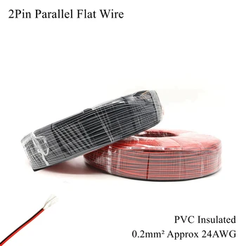 24AWG 0.2 mm 2Pin Rojo Negro de Cobre Estañado Cable Eléctrico Paralelo de Audio Plana de PVC Múltiples Cable de Par Trenzado Strand Altavoz Led