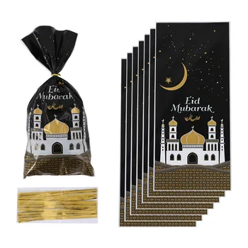 25/50Pcs Eid Mubarak de Plástico Bolsas de Regalo de Ramadán Kareem 2023 Islámico Musulmán Parte de la Decoración de Eid Al-fitr Dulces Galletas Suministros de Embalaje