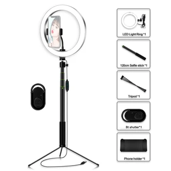 26 cm/10.2 Pulgadas de Dimmable LED del Anillo de Luz de Vídeo Ajustable Selfie Stick Mesa Trípode Teléfono Celular Titular Control Remoto Kit de