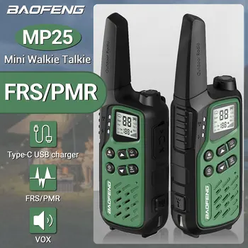 2pcs Baofeng MP25 Mini Walkie Talkie PMR FRS Portátil Recargable de la Pantalla LCD Radio de Dos vías de Apoyo de Tipo C, Cargador Para la Caza