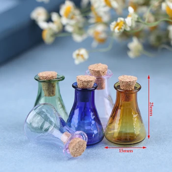 2Pcs Mini Botella de Vidrio Color que Deseen Botella de Pequeños Frascos Viales de Almacenamiento de Mini Botella de Casa de Muñecas, Accesorios de Decoración