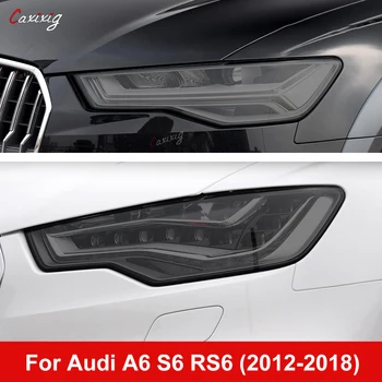 2Pcs Para Audi A6 C7 4G S6 RS6 2012-2018 Faro del Coche de la Película Protectora de los Faros de Restauración Transparente Negro TPU de la etiqueta Engomada