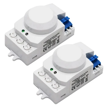 2X 5.8 Ghz HF Sistema LED de Microondas de 360 Grados de Movimiento Sensor de Luz Cuerpo del Interruptor Detector de Movimiento,Blanco