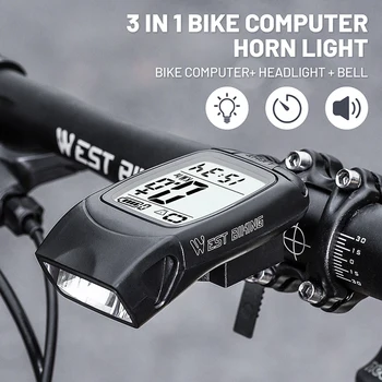 3 In1 Luz de la Bici de USB Luz de la Bicicleta Con el Ordenador de la Bicicleta Completa de la Retroiluminación de la Pantalla del Velocímetro Odómetro Impermeable Cuerno de Ciclismo de la Lámpara