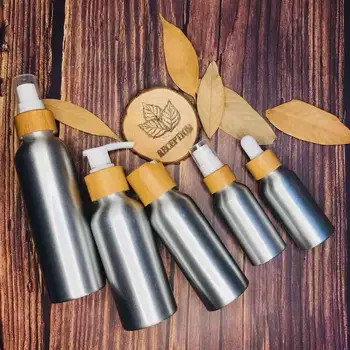 30/50/100/120/150/250ml Mini de Aluminio Cosmética Emulsión Perfume Atomizador atomizador Vacía de la Botella de champú de tapas de botellas de perfume de Bambú
