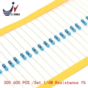 300 600 PCS /Set 1/4W Resistencia 1% 30 Tipos Cada Valor de Película de Metal Resistencia Kit Surtido de resistencias 100R 1K resistencia de 47 10K 100K 4K7