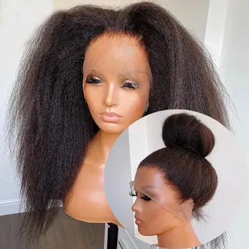 34 pulgadas Rizado Recta Realista Glueless Encaje Peluca HD encaje Braizlian virgen remy de cabello humano Yaki recto pelo para las mujeres negras