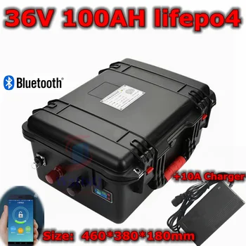 36V 100AH lifepo4 lithiumbattery con bluetooth BMS para 3500w triciclo eléctrico de la bicicleta UPS moto scooter barco +10A Cargador
