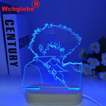 3d de madera de la Lámpara de Anime Cowboy Bebop Spike Spiegel Luz de Noche LED para el Niño de la Habitación Deco Regalo de Cumpleaños Manga Cowboy Bebop Lámpara de dropship